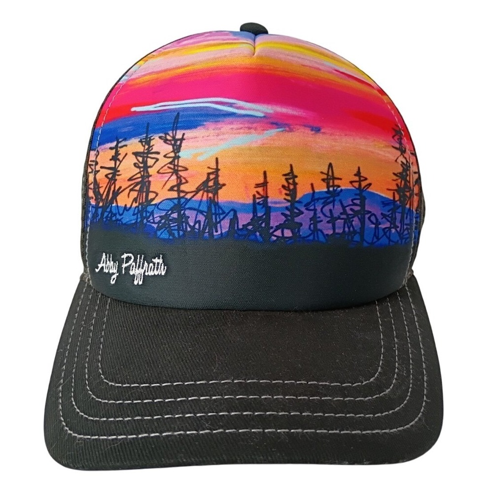 Abby Paffrath Snapback One Size Sunset Forest Trucker Hat Mesh Back Art Outdoor